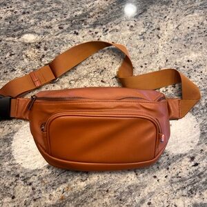 Kibou Tan leather diaper belt bag